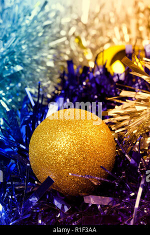 Christmas background with ribbons and colored balls. Stock Photo
