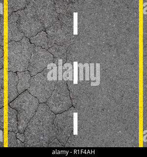 Easy way or hard way concept. Top view of asphalt concrete road with highway line marks for road transportation background. Stock Photo