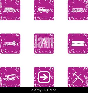 Maintenance machine icons set, grunge style Stock Vector