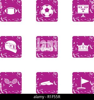 Marathon icons set, grunge style Stock Vector