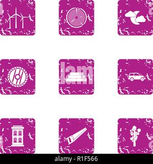 Recess icons set, grunge style Stock Vector