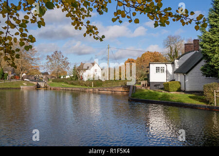 Stratford upon Avon Canal in autumn light at Kingswood Junction, Lapworth, Warwickshire, England, UK Stock Photo