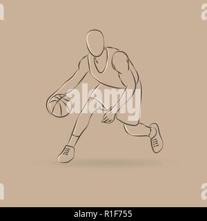 Abstract outline basketball player silhouette with ball Stock Vector