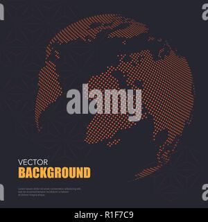 Dark background with orange dotted world map with sample text Stock Vector