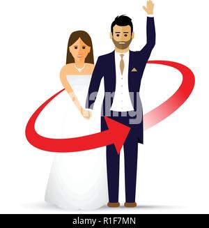 Waving wedding couple as an icon Stock Vector