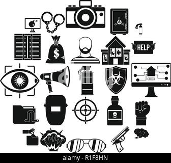 Hacking icons set, simple style Stock Vector