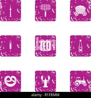 Grill pabulum icons set, grunge style Stock Vector