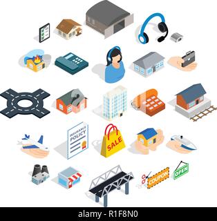 Hangar icons set, isometric style Stock Vector