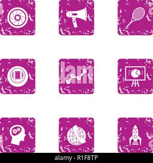 Smart start icons set, grunge style Stock Vector