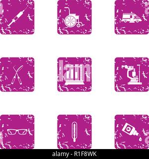 Inquiry icons set, grunge style Stock Vector