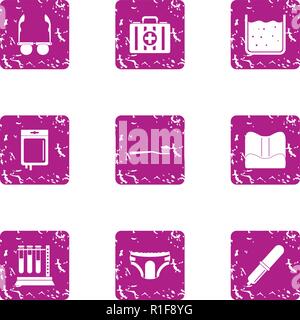Infirmary icons set, grunge style Stock Vector