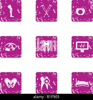Aid post icons set, grunge style Stock Vector