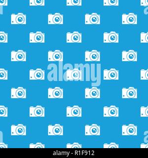 Retro camera pattern vector seamless blue Stock Vector