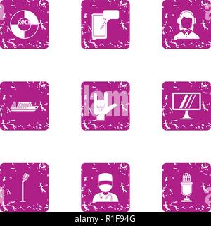 Conference icons set, grunge style Stock Vector