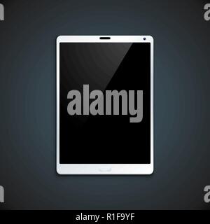 vector blank black screen white modern tablet with webcam and glossy menu button realistic front view mock up illustration with shadow template design Stock Vector