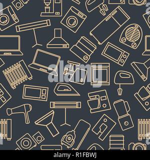 Seamless pattern from a set of household appliances icons of thin lines, vector illustration. Stock Vector