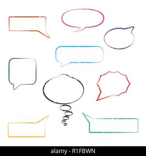 Set of grunge speech bubbles isolated on white background, vector illustration. Stock Vector