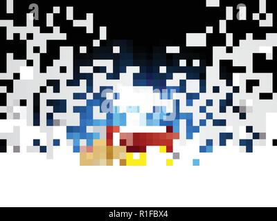 Red Gift Box with Ribbon and Bow 2019 Over Dark Blue Background with Snow and Stars Stock Vector