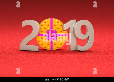 New Year 2019 with Gift Box - 3D Rendering Image Stock Photo