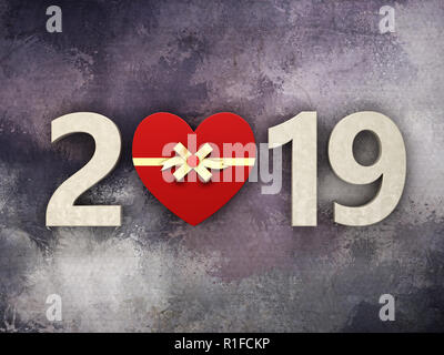 New Year 2019 with Gift Box - 3D Rendering Image Stock Photo