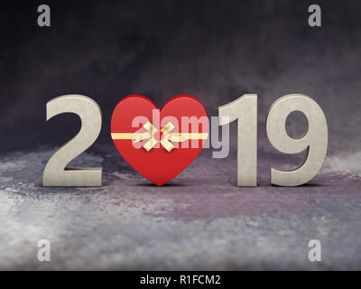 New Year 2019 with Gift Box - 3D Rendering Image Stock Photo