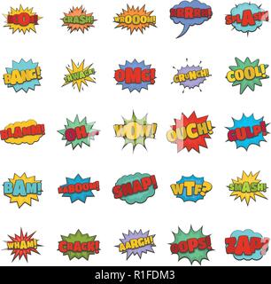 Comic sound icons set. Flat illustration of 25 comic sound vector icons isolated on white background Stock Vector