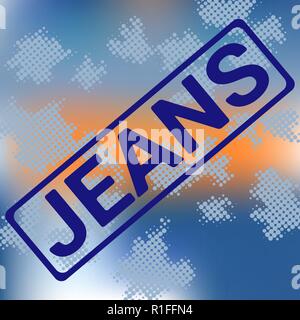 Jeans stamp on pixelated background, t-shirt graphics, vector Stock Vector