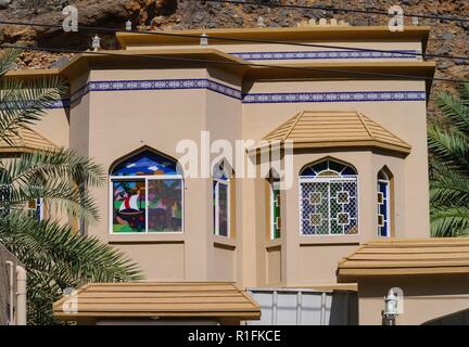 Muscat, Oman. 23rd Nov, 2012. Sailboat and flower field - far away from the sea, in the middle of a dry plateau in the Hajar mountains, Omanis have painted their windows with unusual motifs. | usage worldwide Credit: dpa/Alamy Live News Stock Photo