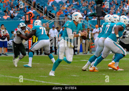 MIAMI GARDENS, FL - NOVEMBER 13: Cleveland Browns wide receiver Donovan  Peoples-Jones (11) tries to collect the ball before it hits the ground as  Miami Dolphins cornerback Kader Kohou (28) defends during