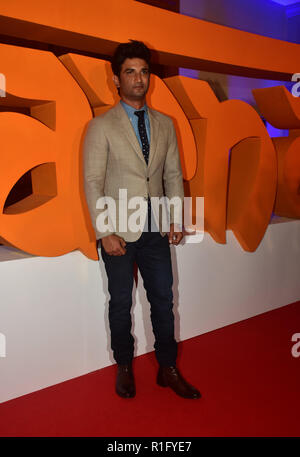 Mumbai, India. 12th Nov, 2018. Actor Sushant Singh Rajput pose for photos on the trailer launch of his upcoming film Kedarnath at hotel JW Marriott Juhu in Mumbai. Credit: Azhar Khan/SOPA Images/ZUMA Wire/Alamy Live News Stock Photo