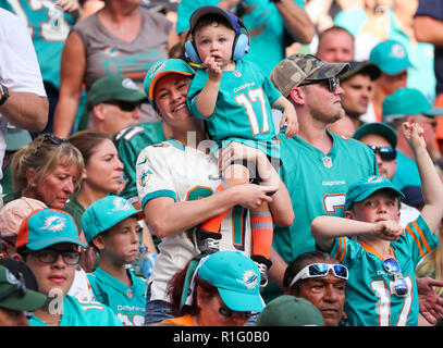 Miami Gardens, Florida, USA. 4th Nov, 2018. Miami Dolphins players enter  the field during the opening ceremony of an NFL football game between the  New York Jets and the Miami Dolphins at