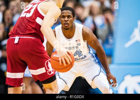 Chapel Hill, North Carolina, USA. 12th Nov 2018. North Carolina Tar Heels guard Kenny Williams (24) during the NCAA College Basketball game between the Stanford Cardinal and the North Carolina Tar Heels at the Dean E. Smith Center on Monday November 12, 2018 in Chapel Hill, North Carolina. Jacob Kupferman/CSM Credit: Cal Sport Media/Alamy Live News Stock Photo