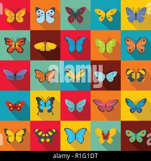 Butterfly icons set. Flat illustration of 25 butterfly vector icons for web Stock Vector