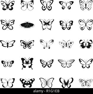 Butterfly icons set. Simple illustration of 25 butterfly vector icons for web Stock Vector