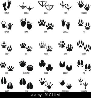 Animal footprint icons set. Simple illustration of 25 animal footprint vector icons for web Stock Vector