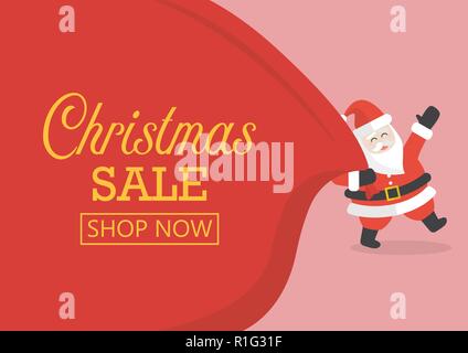 Christmas sale with Santa Claus with huge bag. vector illustration Stock Vector