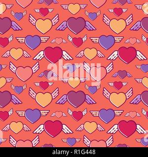 Flying hearts seamless pattern, vector texture Stock Vector