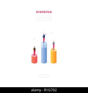 Business statistics - modern isometric vector web banner Stock Vector