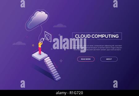 Cloud computing - modern isometric vector web banner Stock Vector