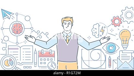 Mind map - modern line design style vector illustration Stock Vector