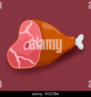 Meat vector - gammon. Fresh meat icon flat Stock Vector