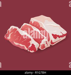 Raw fresh meat marble beef steak vector isolated on white. Fresh meat icon Stock Vector