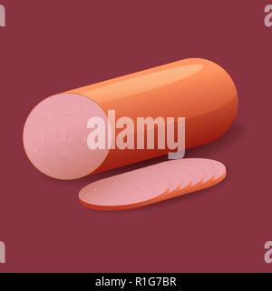 Sausage, cut sausage slices, isolated on white background, vector illustration Stock Vector