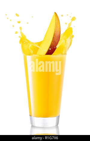 glass of splashing mango juice Stock Photo