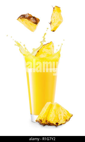 glass of splashing pineapple juice Stock Photo