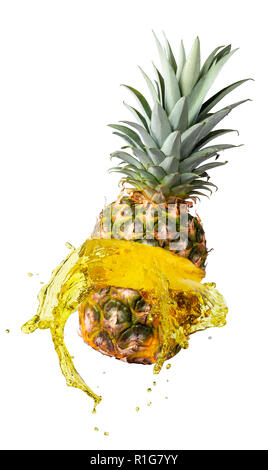 pineapple with juice isolated on white Stock Photo