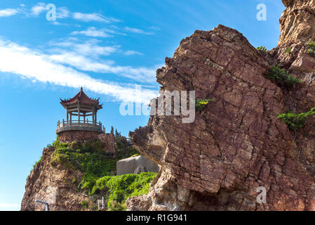 Xianjingyuan or sea viewing pavilion near Wanggoucun, Changdao Island, Shandong, China Stock Photo