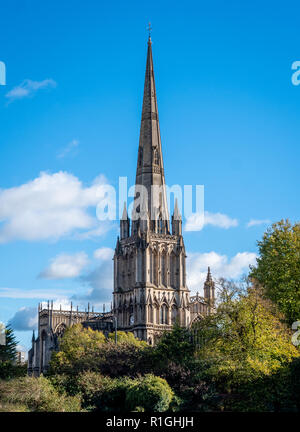The soaring spire of St Mary Redcliffe in Bristol UK a medieval church visible for miles around