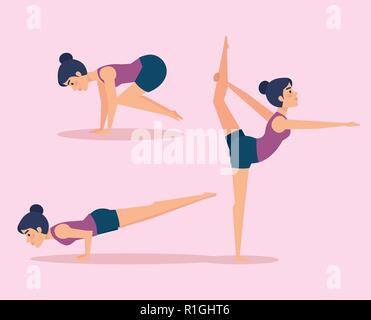 Set of Girls doing yoga design Stock Vector