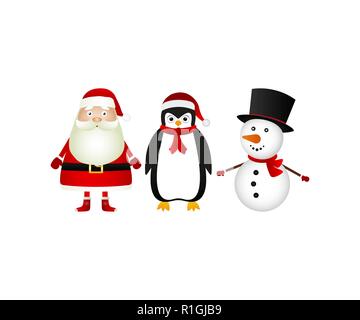 Santa claus with reindeer and penguin in the winter forest Stock Vector